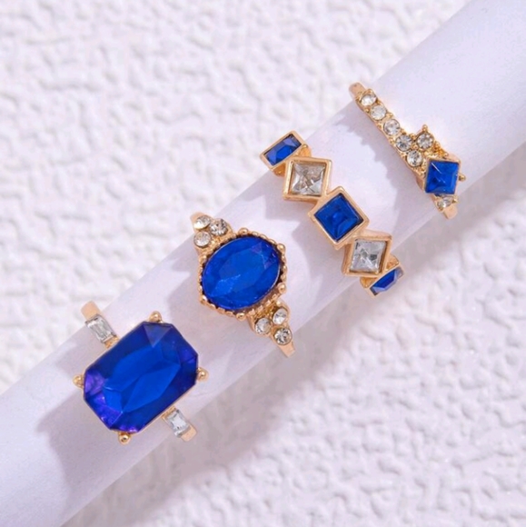 4pcs/set Simple Alloy & Rhinestone Geometric Rings For Women, Dating Gift - Picture 7 of 9